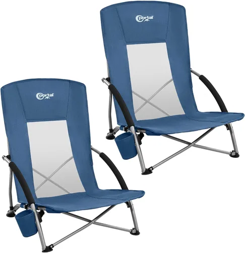 Vista 11 de PORTAL Sillas de Playa para Adultos, Camping, Bajas, Ligeras, Portátiles con Soporte para Tazas, Respaldo de Malla, Bolsa de Transporte para Arena