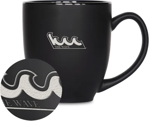 Vista 383 de Rico Industries - Taza de cerámica mate negra con grabado láser estándar de 15oz para NCAA (escuelas T & U) - Para bebidas calientes o frías