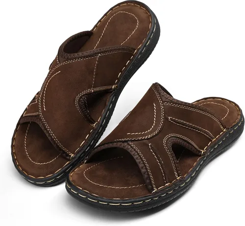 Vista 7 de Jousen Sandalias de cuero para hombre, sandalias de pescador retro para exteriores con soporte de arco para hombre