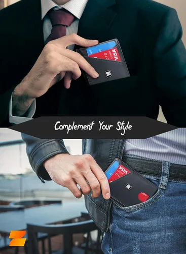 Vista 2 de ZEGY Billetera delgada para hombre Billetera de cuero de fibra de carbono premium Cartera plegable para hombres con 8 ranuras y clip de dinero