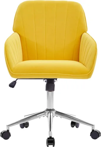 Vista 13 de YITAI Silla de escritorio giratoria de terciopelo de 360°, moderno sillón de oficina en casa con base dorada y ruedas para tocador, cómoda silla