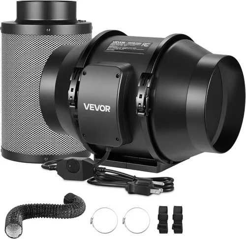 Vista 16 de VEVOR Kit de filtración de aire de 4 pulgadas, ventilador de conducto en línea de 180 CFM con controlador de velocidad, filtro de carbono y sistema