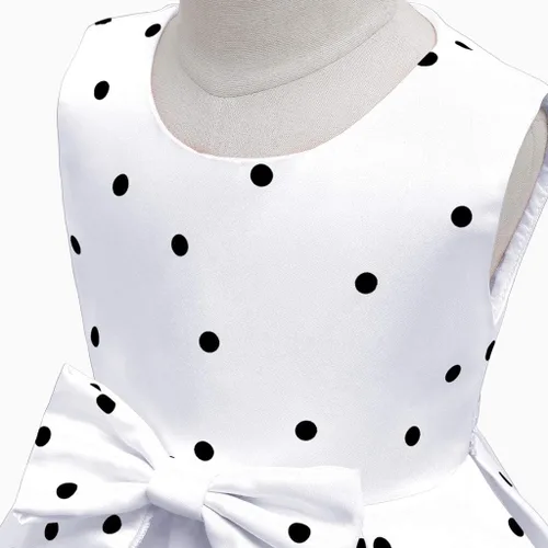 Vista 4 de Vestido de princesa sin mangas con estampado de lunares para niñas 5 Blanco 2-3 años