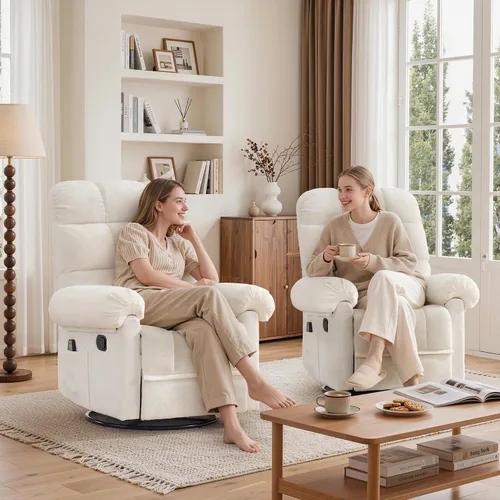Vista 8 de Korser Silla reclinable giratoria de 360°, mecedora con masaje y calor, reclinables pequeños para espacios pequeños, silla reclinable manual