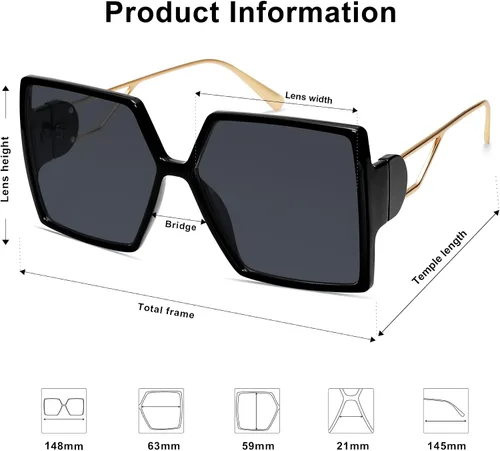 Vista 5 de Allarallvr Gafas de sol cuadradas de gran tamaño para mujer gafas de sol Tetro de moda para mujer gafas de sol AR82009