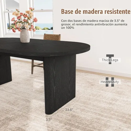 Vista 4 de Mesa de comedor ovalada de madera para 4-8 con base de pedestal doble, muebles de cocina