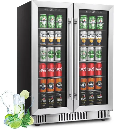 Vista 11 de Erivess Refrigerador de bebidas de 24 latas/20L y mini refrigerador para el cuidado de la piel con puerta frontal con espejo y control