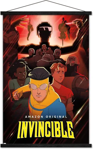 Vista 8 de Trends International Invincible - Póster de pared rojo de una hoja, 22.37 x 34.00 pulgadas, paquete de impresión premium y colgador de madera de haya
