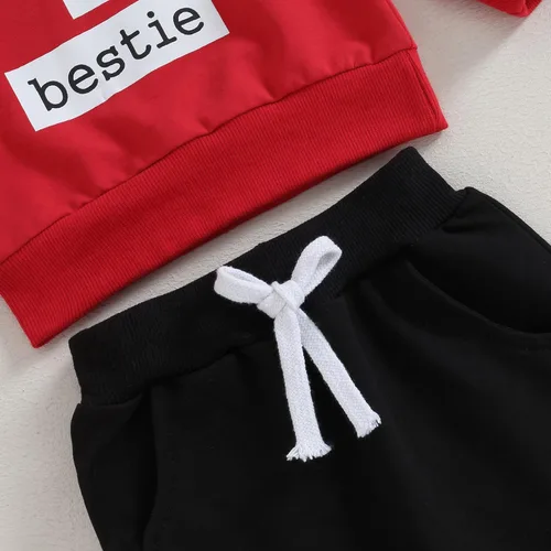 Vista 5 de BOIBOKOKO Traje de Navidad para bebé niño pequeño, sudadera con texto en inglés "Santa Is My Bestie", pantalones deportivos de color sólido, ropa