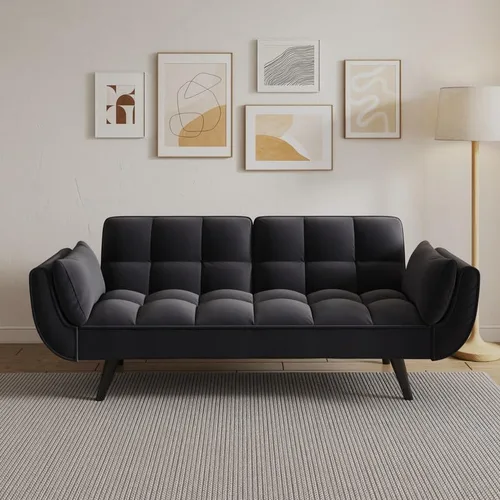 Vista 6 de 57" Sofa Sleeper Couch Daybed Velvet Loveseat Sofa Bed for Living Room, Modern Minimalist Tufted Comfy Sofa 2 Seat, Adjustable Small Couches for