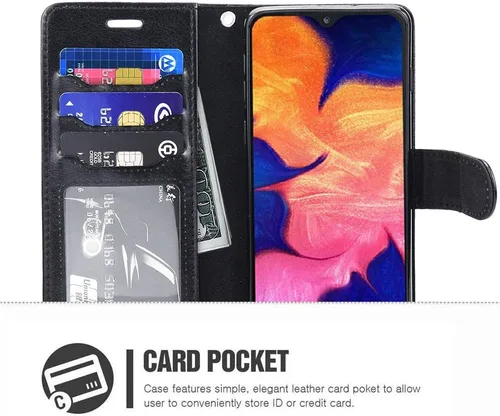 Vista 2 de Funda para Galaxy A10E, funda tipo cartera para Galaxy A10E, piel sintética de alta calidad, funda protectora con ranuras para tarjetas y soporte