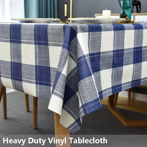 Vista 2 de TruDelve Mantel cuadrado de plástico de vinilo a cuadros azules, impermeable, lavable, para picnic al aire libre (54 x 54 pulgadas, azul)