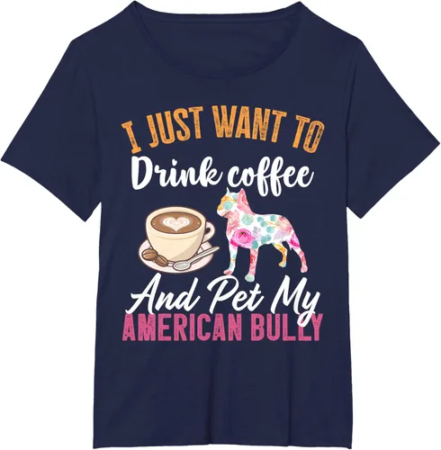 Vista 10 de I Just Want to Drink Coffee and Pet My American Bully Camiseta, Negro, S