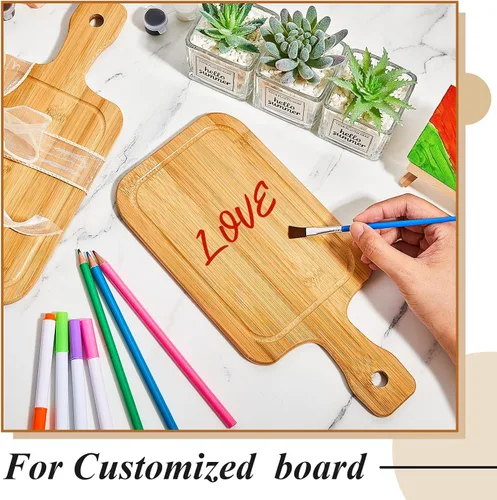 Vista 6 de Kigley 20 mini tablas de charcutería a granel pequeñas de 11 x 5.12 pulgadas, tabla de cortar de bambú con mango de madera en blanco para cortar