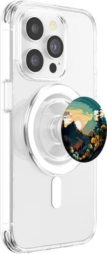 Vista 3 de Mountain Wilderness - Árbol de puesta de sol, bosque terroso, floral, PopSockets MagSafe PopGrip para iPhone