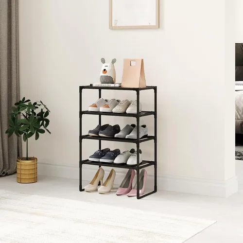 Vista 2 de Zapatero pequeño de 5 niveles para armario y entrada, organizador de zapatos estrecho, soporte apilable para zapatos, de tela no tejida de metal