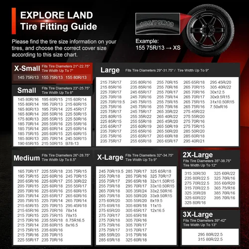 Vista 4 de Explore Land - Fundas para neumáticos, 4 unidades - Protector resistente de rueda para camionetas, SUV, remolques, cámpers, vehículos recreativos