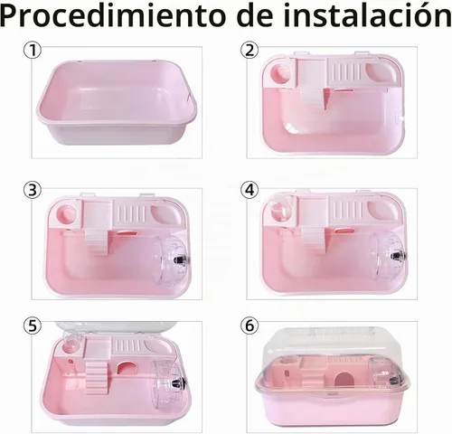 Vista 8 de Kit de jaula para hámster 9 en 1, transportador de viaje para hámster enano Rosa