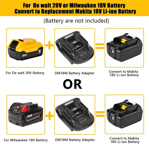Vista 2 de Adaptador de batería convertidor DM18M para batería Dewalt 20V y Milwaukee