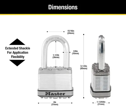 Vista 5 de Master Lock M5XDLF Magnum - Candado resistente con llave, 1 unidad, color plateado