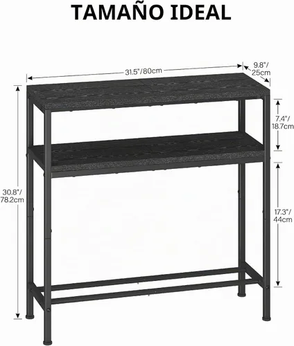 Vista 3 de Homeiju Mesa de entrada con almacenamiento, mesa consola de 3 niveles de 31.5 pulgadas de ancho, mesa de sofá industrial con estantes abiertos Negro
