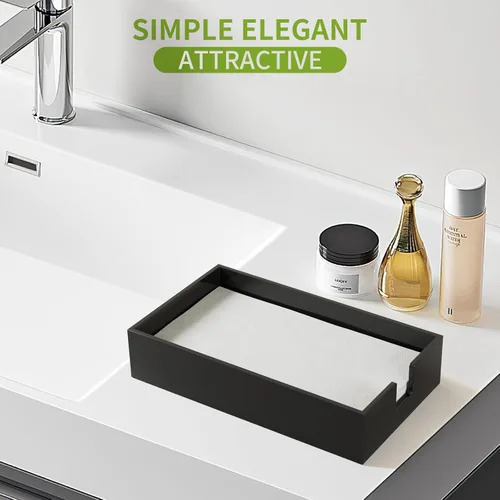 Vista 5 de Servilletero acrílico para toallas de invitados, bandeja de almacenamiento de toallas de mano de papel de baño negro, soporte de toalla de papel
