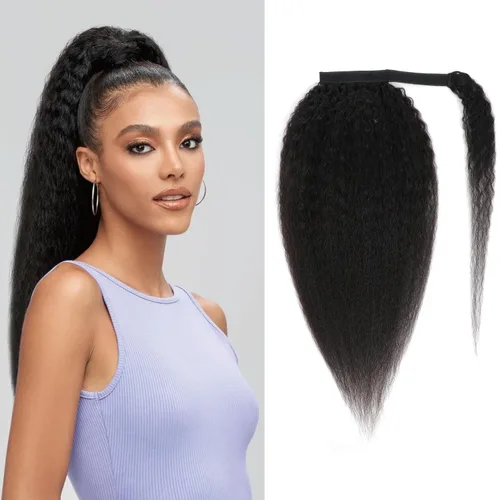 Vista 13 de Cola de Caballo con Cordón Afro Puff Cabello Humano Afro Rizado Crespo Cola de Caballo con Cordón 4C para Mujeres Negras Extensión de Cabello Humano