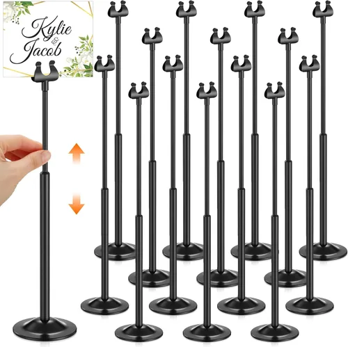 Vista 9 de Kathfly Juego de 12 soportes negros para números de mesa, ajustables, de metal, con clip de arpa, soporte de tarjeta desmontable para bodas