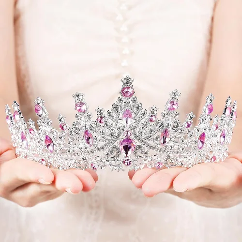 Vista 12 de Tiara para mujer, coronas de reina de cristal, tiaras de princesa con diamantes de imitación, accesorios para el cabello real perfectos para Plateado