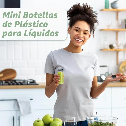 Vista 6 de Xuyyicao 30 Piezas Botellas Pequeñas de Plástico de 2 Oz para Líquidos, Botella para Shot de Jengibre con Tapas, Recipientes de Bebidas Negro