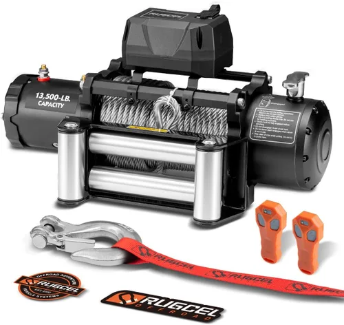 Vista 6 de RUGCEL - Cabrestante eléctrico de 2500LB 12V para ATV UTV, con guía de rodillos y placa de montaje