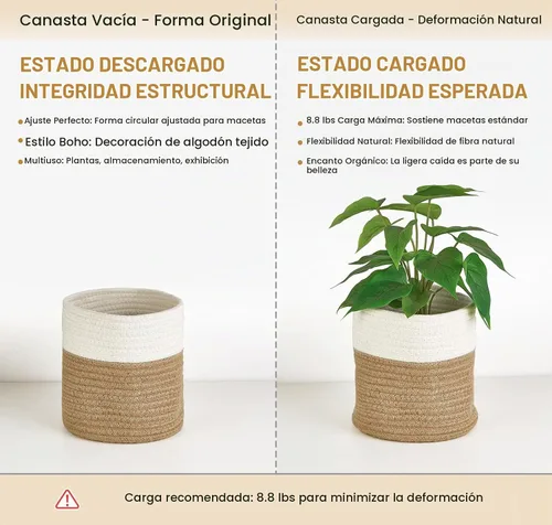 Vista 7 de Dahey - Cesta tejida pequeña de cuerda de algodón para plantas, cesta enrollada para macetas de hasta 7 pulgadas, cesta decorativa para cubrir