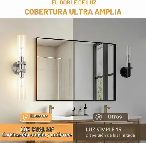 Vista 5 de Luz de Tocador de Baño de 2 Luces Níquel Cepillado, Accesorios de Luz de Baño para Espejo Lateral, Lámpara de Pared Vintage para Dormitorio
