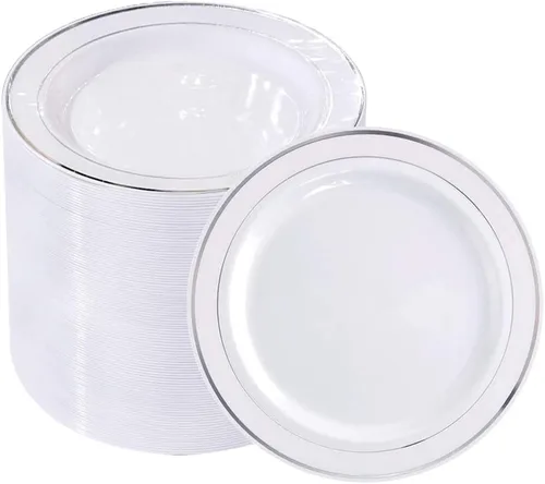 Vista 20 de bUCLA 30 platos de plástico transparente desechables, platos de plástico transparente resistentes de 10.25 pulgadas para fiestas y bodas