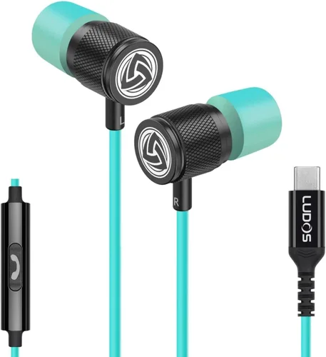 Vista 46 de LUDOS Auriculares con cable ultra intraauriculares, 5 años de garantía, auriculares con micrófono, auriculares con cancelación de ruido, espuma