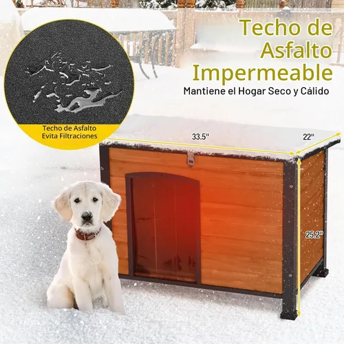 Vista 5 de Aivituvin Casa para Perros de Exterior con Calefacción Perrera para Perros con Forro Aislante y Calentador para Invierno Marco de Hierro Resistente