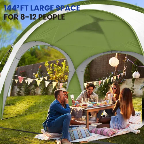 Vista 3 de UNICAMPER Tienda de playa de 12 x 12 pies, toldo desplegable grande UPF50+ con pared lateral de 2 piezas, refugio solar resistente a la lluvia