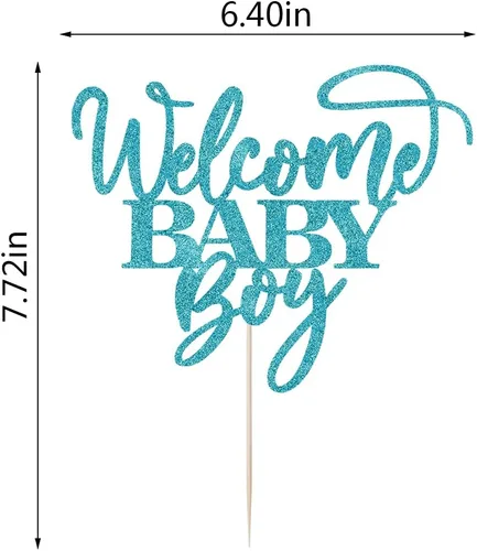 Vista 5 de Kaoenla Decoración para pastel de bienvenida de bebé niño con purpurina azul, decoración de fiesta de revelación de género para recién nacidos