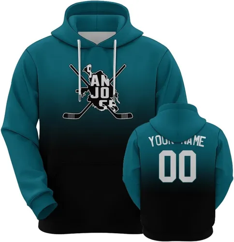Vista 34 de Custom Hockey City Map Gradient Hoodies-Personalized Name Number Hooded Sweatshirts Hockey Fans Gifts for Men,Women,Youth