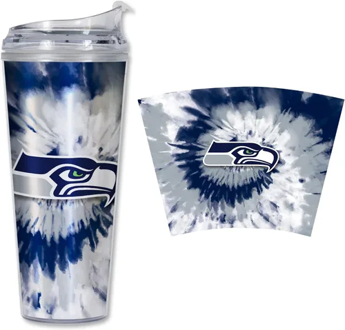 Vista 35 de Rico Industries NFL Football Glitter 24 onzas Vaso de purpurina acrílico con tapa con bisagra, Vaso de doble pared oficialmente licenciado con pajita