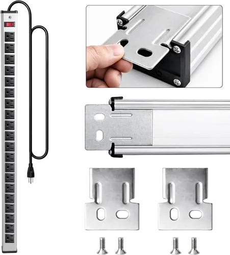 Vista 4 de Tira de alimentación de enchufe de metal resistente de 20 tomas, protector de sobretensiones 2100J cable de extensión de 15 pies de largo