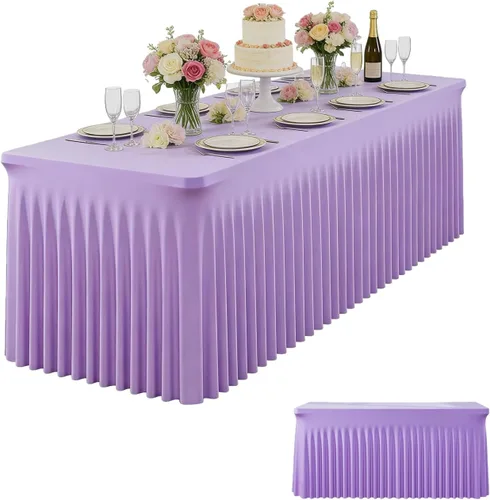 Vista 15 de Paquete de 2 Faldones de Mesa Rectangulares Negros, 48L x 24A x 30Al Pulgadas, Manteles Ajustados de Spandex Elástico, Resistentes a las Arrugas