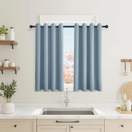 Vista 10 de Beige White Linen Blackout Curtains 90 Length 2 Panels Set for Living Room Bedroom, 100% Black Out Thermal Insulated Linen Drapes, Room Darkening