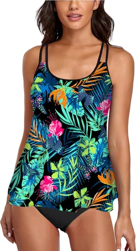 Vista 33 de Omichic Conjuntos de tankini modestos para mujer, trajes de baño atléticos de 2 piezas, camiseta sin mangas fluida con parte inferior de bikini