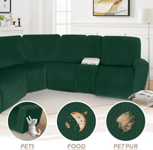 Vista 455 de Arfntevss Fundas de sofá seccional reclinable de terciopelo, Funda de sofá seccional de esquina para sofá reclinable, Funda elástica suave