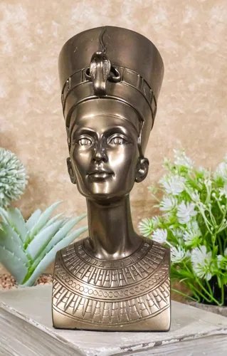 Vista 3 de Ebros Gift Estatua de busto de retrato solemne nefertiti de reina egipcia clásica bronceada, 7 pulgadas de alto, hermosa escultura de figura real