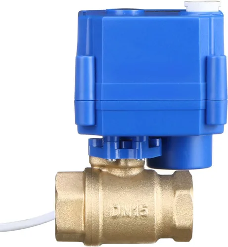 Vista 3 de Válvula de bola motorizada de 1/2 pulgada U.S. Solid Brass 9-24V AC/DC de 3 cables con cierre automático de puerto completo con anulación manual