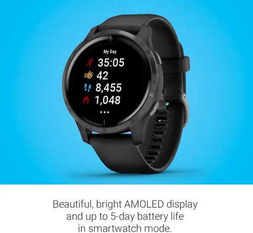 Vista 3 de Garmin 010-02173-11 Venu, GPS SmartWatch con pantalla táctil brillante, presenta música, monitoreo de energía corporal, entrenamientos animados