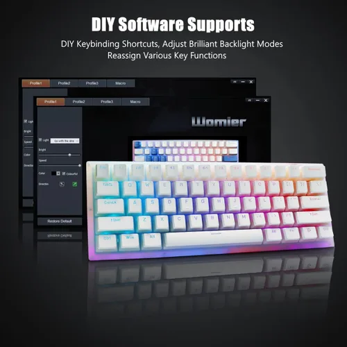 Vista 4 de XVX Womier K61 Teclado mecánico con cable 60% PRO, teclado retroiluminado dual RGB intercambiable en caliente, teclado Gateron Switch compacto de 61