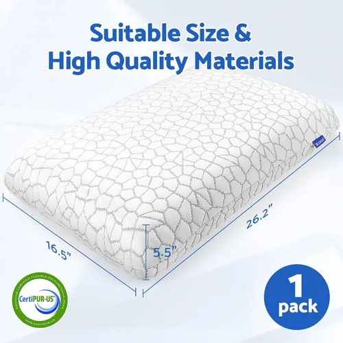 Vista 2 de CushZone Almohadas de espuma viscoelástica para dormir, almohada de cama con funda extraíble y lavable a máquina, almohada de cama para dormir